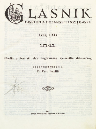 God. 69(1941) / odgovorni urednik dr. Pero Ivanišić