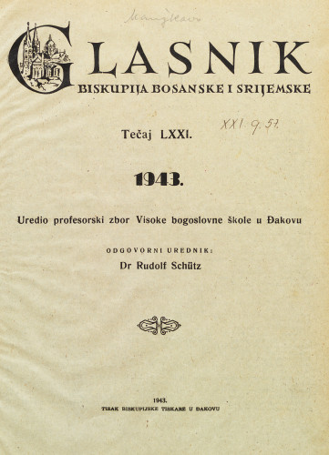 God. 71(1943) / odgovorni urednik dr. Rudolf Schütz