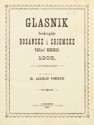 God. 33(1905) / uredjuje dr. Alojzije Vincetić