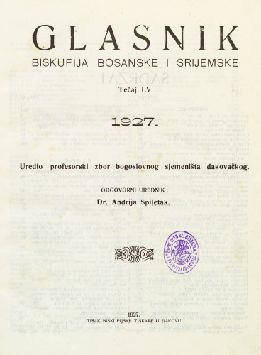 God. 55(1927) / odgovorni urednik dr. Andrija Spiletak